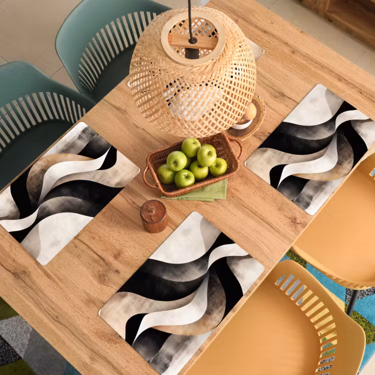 Set de table - Abstrait - Vagues - Noir - Usé — 4