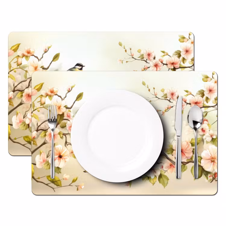 Set de table - Branches - Fleurs - Oiseaux - Rose — 2