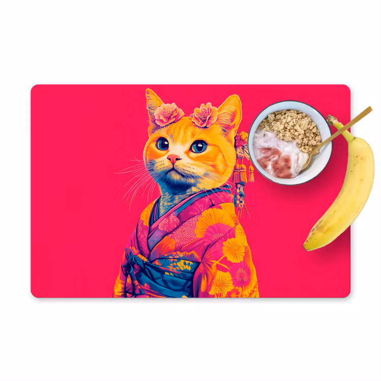 Set de table - Chat - Kimono - Fleurs - Rose — 1