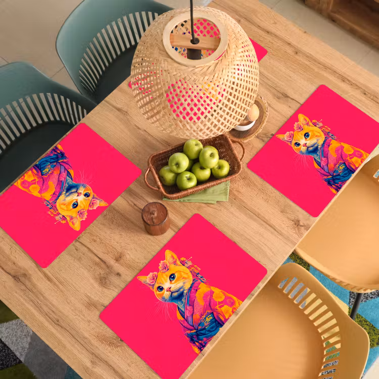 Set de table - Chat - Kimono - Fleurs - Rose — 4