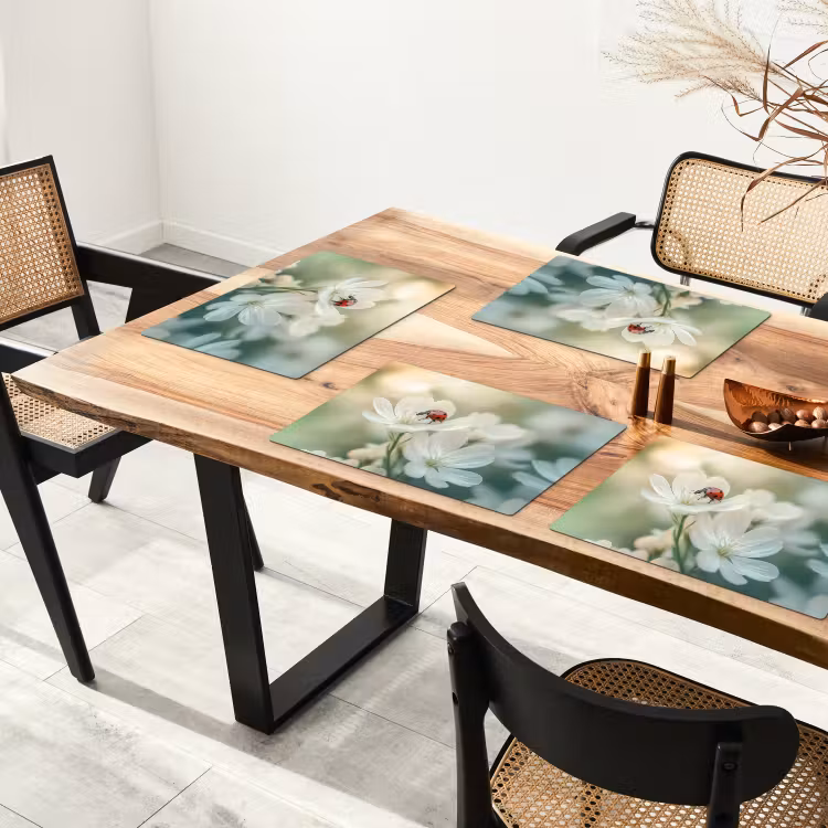 Set de table - Coccinelle - Fleurs - Blanc — 3