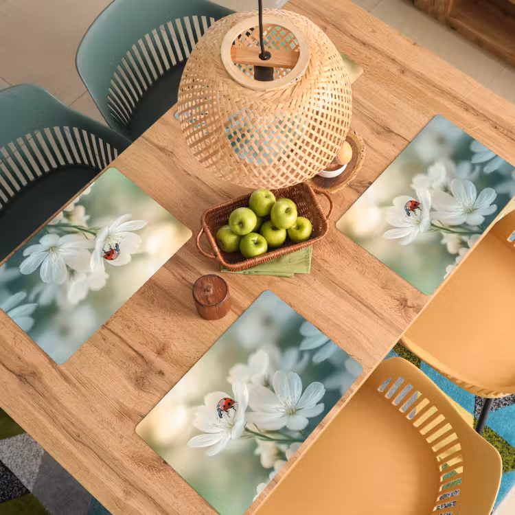 Set de table - Coccinelle - Fleurs - Blanc — 4