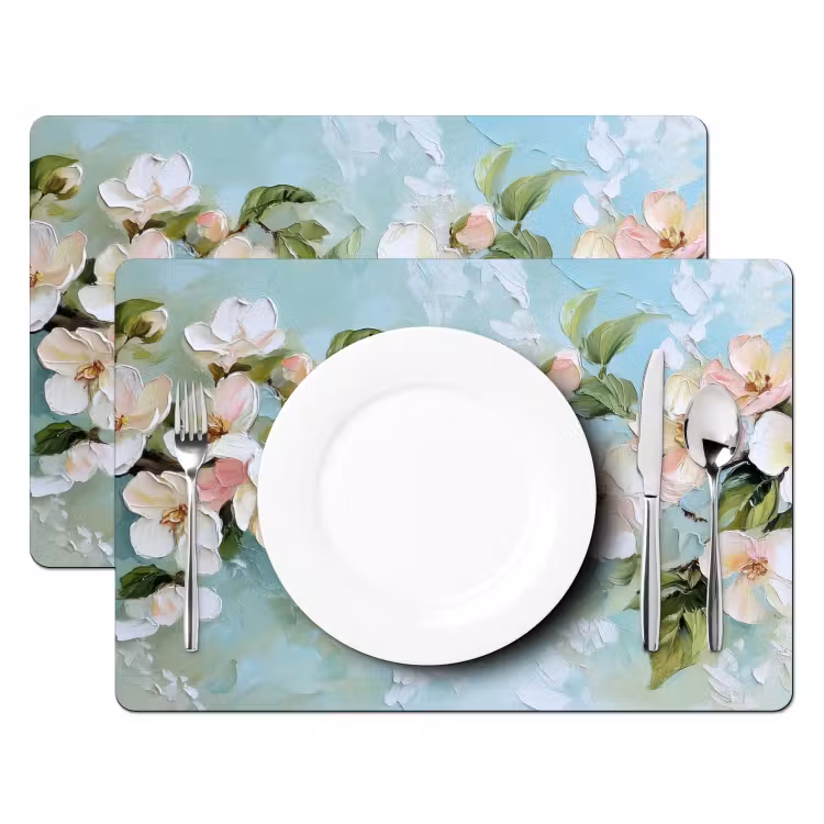 Set de table - Fleur - Feuilles - Bleu clair — 2