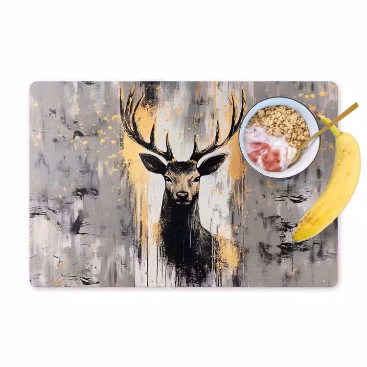 Set de table - Abstrait - Cerf - Bois - Or — 1