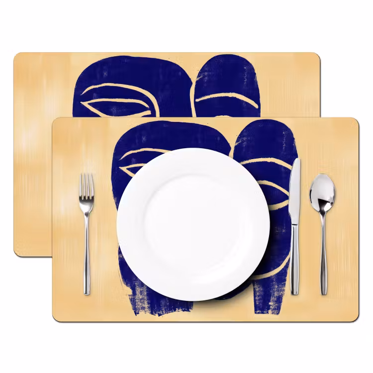 Set de table - Jaune ocre - Bleu - Lignes simples — 2