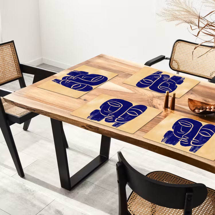 Set de table - Jaune ocre - Bleu - Lignes simples — 3