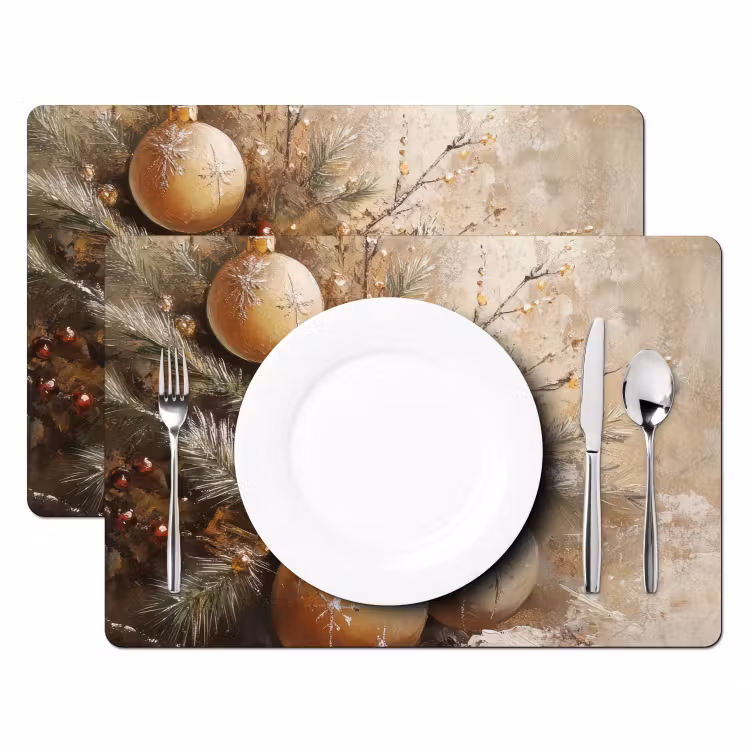 Set de table - Noël - Boules - Beige - Or — 2