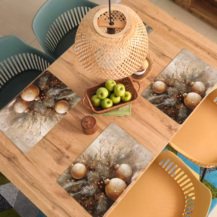 Set de table - Noël - Boules - Beige - Or — 4