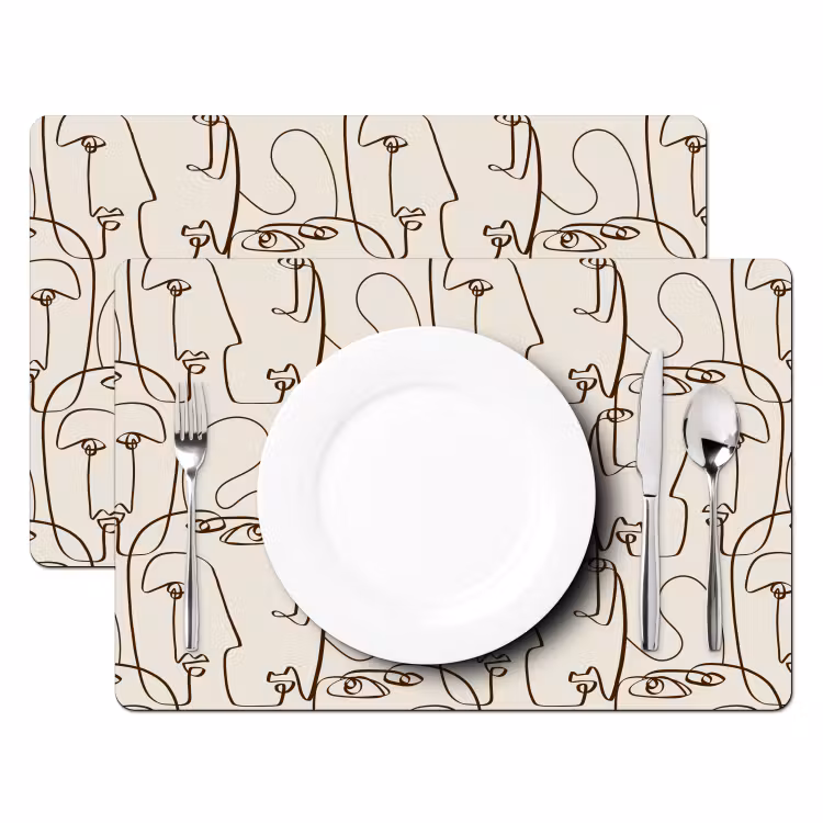 Set de table - Beige - Visage - Lignes - Marron — 2