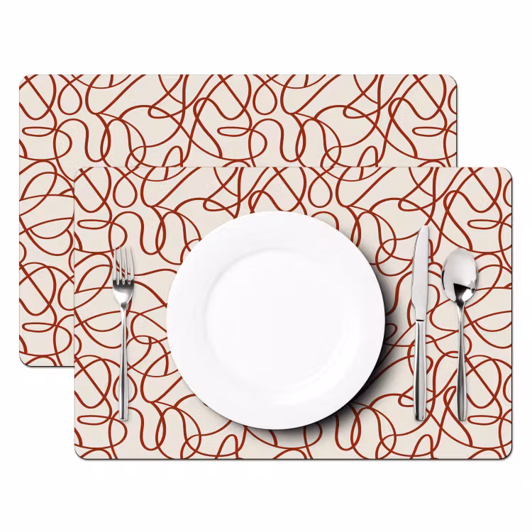 Set de table - Lignes - Abstrait - Rouge - Beige — 2