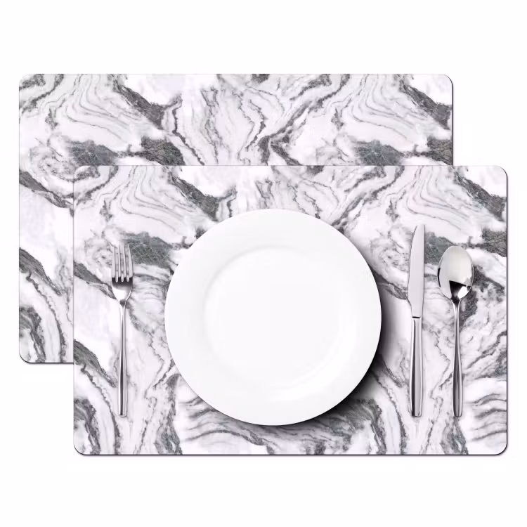 Set de table - Blanc - Marbre - Ondulé - Graphite — 2