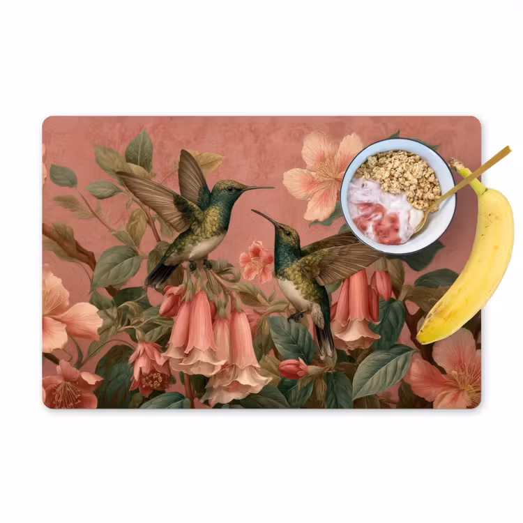 Set de table - Colibris - Fleurs - Vert - Rose — 1