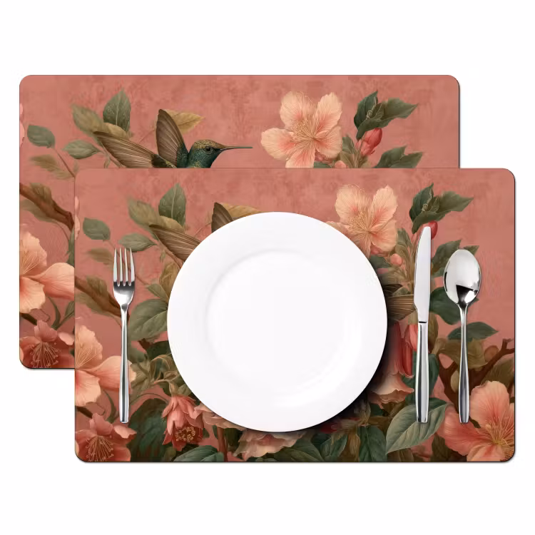 Set de table - Colibris - Fleurs - Vert - Rose — 2