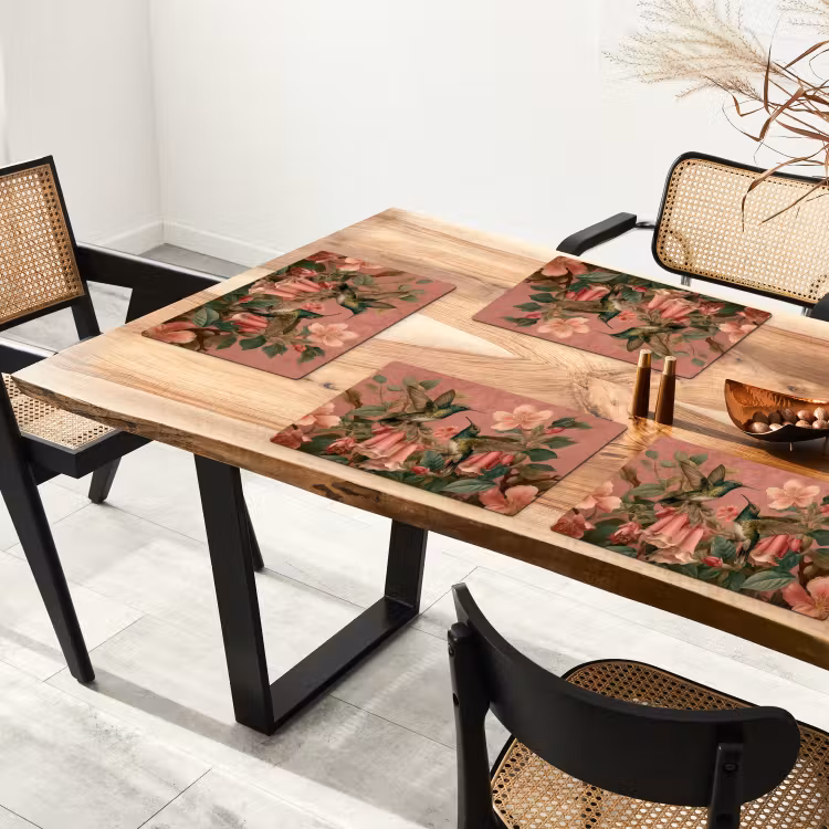 Set de table - Colibris - Fleurs - Vert - Rose — 3
