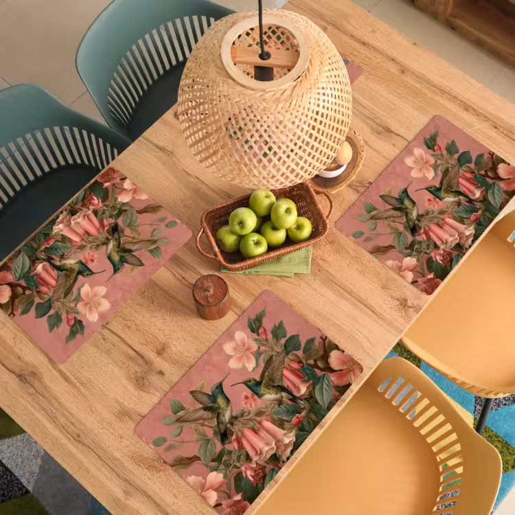Set de table - Colibris - Fleurs - Vert - Rose — 4