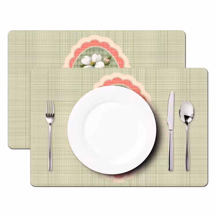 Set de table - Fleurs - Illustration - Damier - Vert — 2