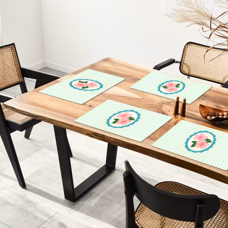 Set de table - Fleurs - Ovale - Rayures - Vert — 3
