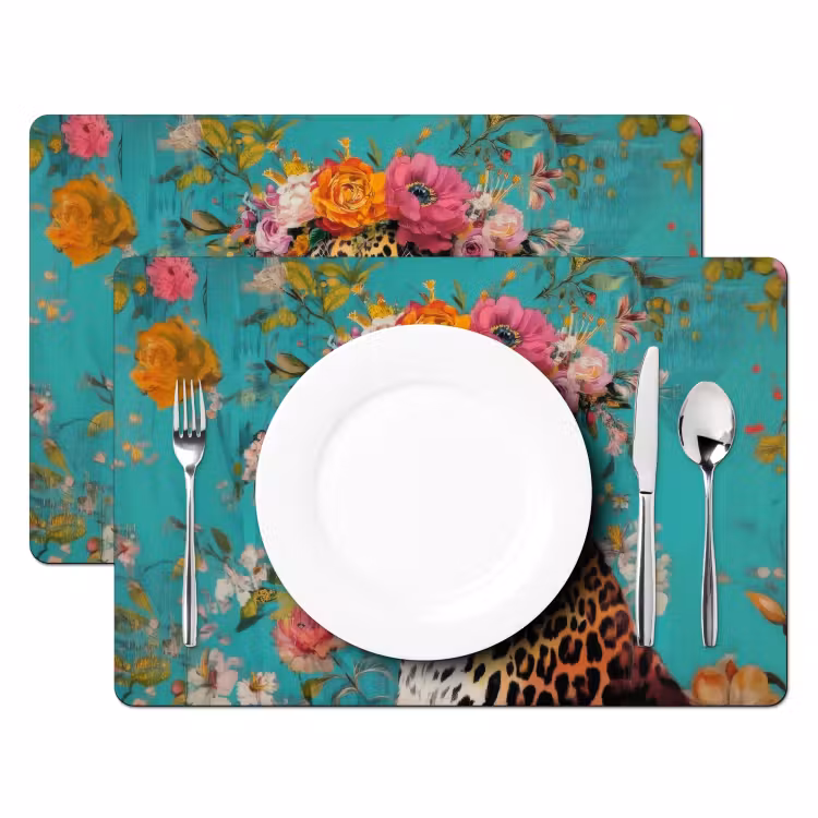Set de table - Léopard - Fleurs - Couronne — 2
