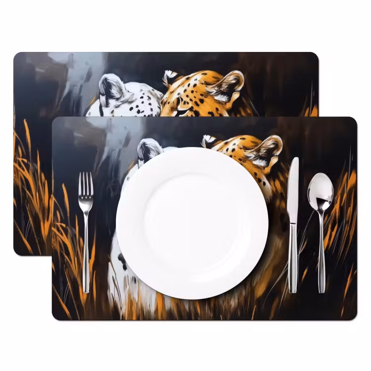 Set de table - Léopard - Orange - Blanc - Herbe — 2
