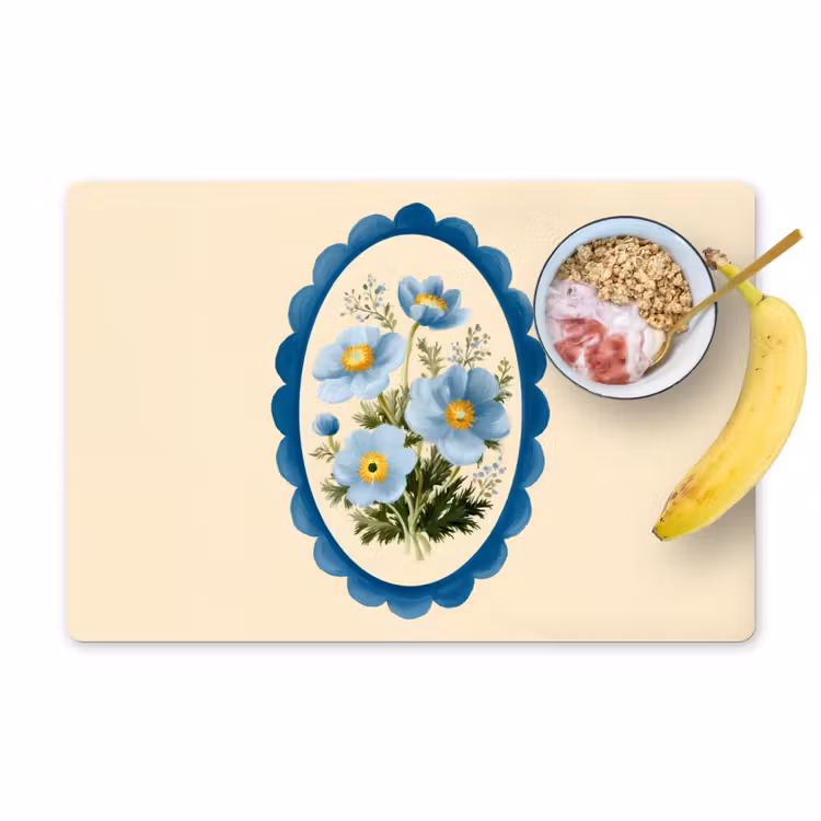 Set de table - Liste - Fleurs - Bleu clair - Illustration — 1