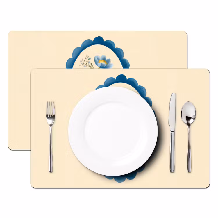 Set de table - Liste - Fleurs - Bleu clair - Illustration — 2