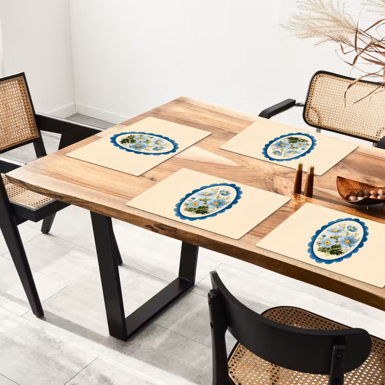Set de table - Liste - Fleurs - Bleu clair - Illustration — 3