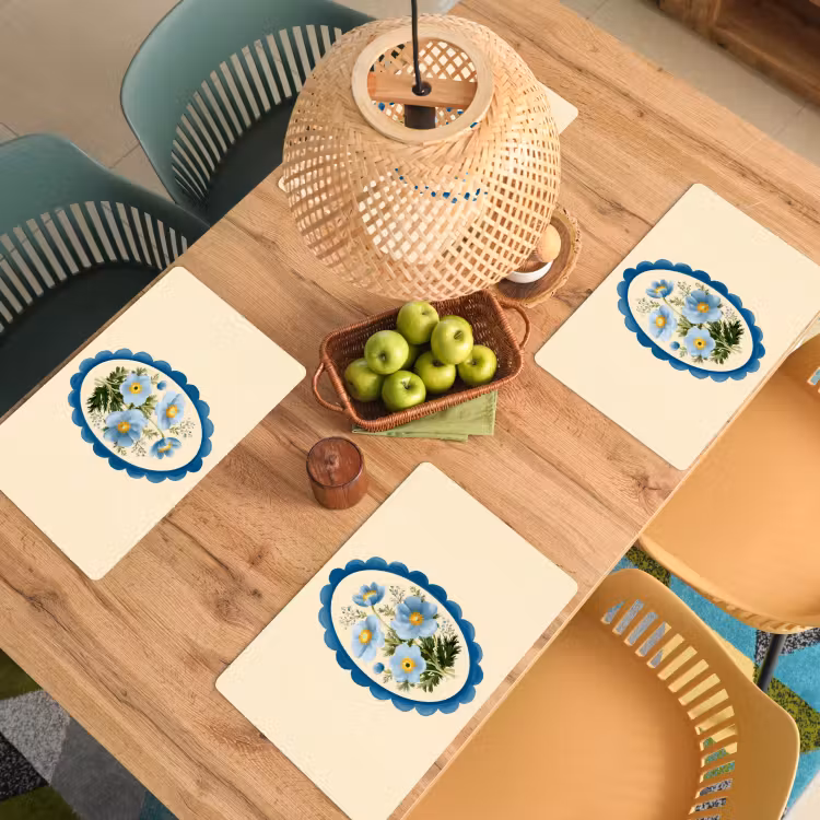 Set de table - Liste - Fleurs - Bleu clair - Illustration — 4