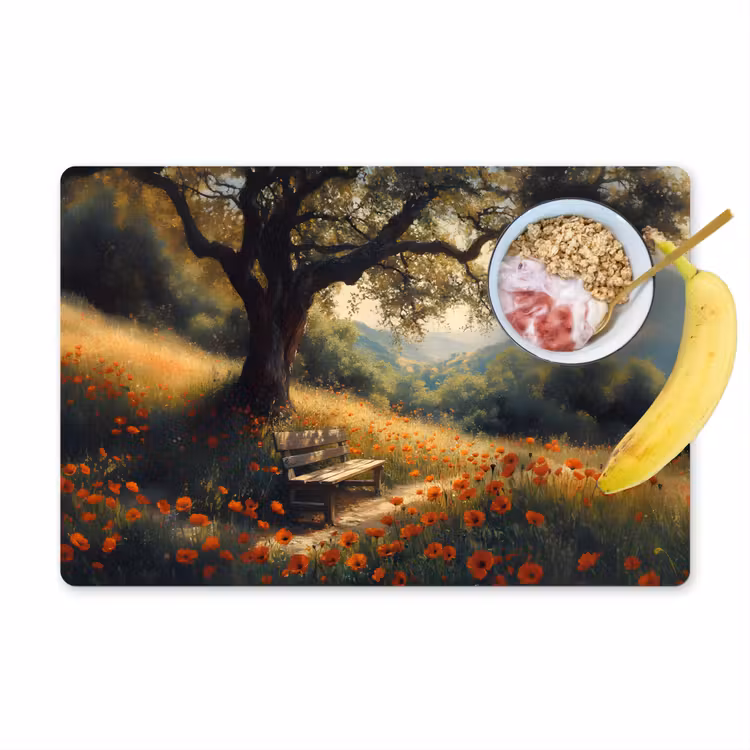 Set de table - Banc - Arbre - Coquelicots - Collines — 1