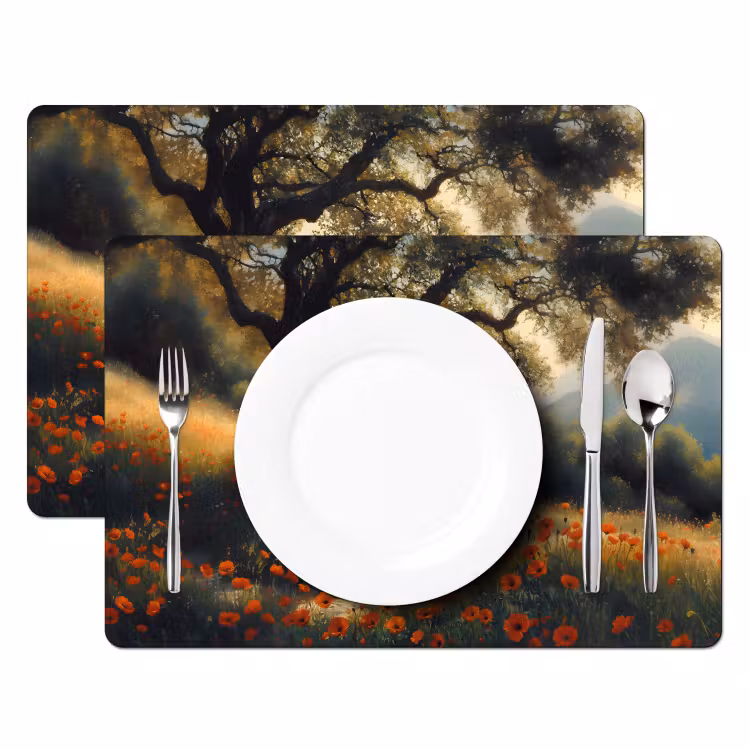 Set de table - Banc - Arbre - Coquelicots - Collines — 2