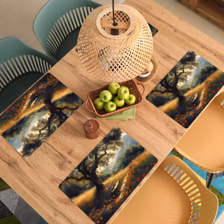 Set de table - Banc - Arbre - Coquelicots - Collines — 4