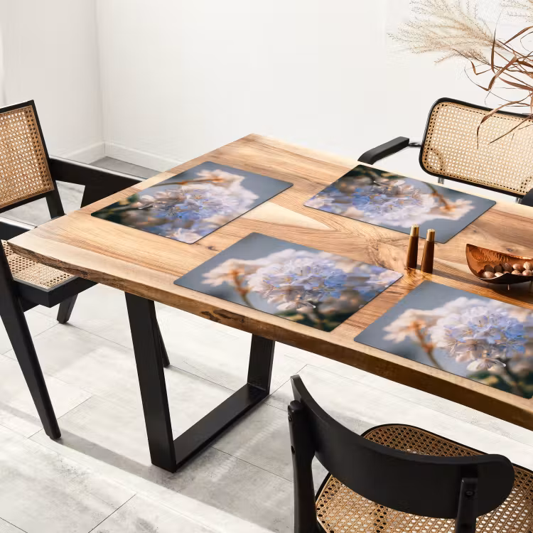 Set de table - Fleurs - Bleu clair - Flou - Grappes — 3