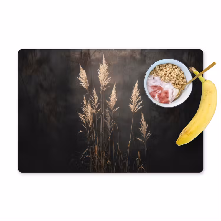 Set de table - Herbe ornementale - Plumes - Eclairage - Noir — 1