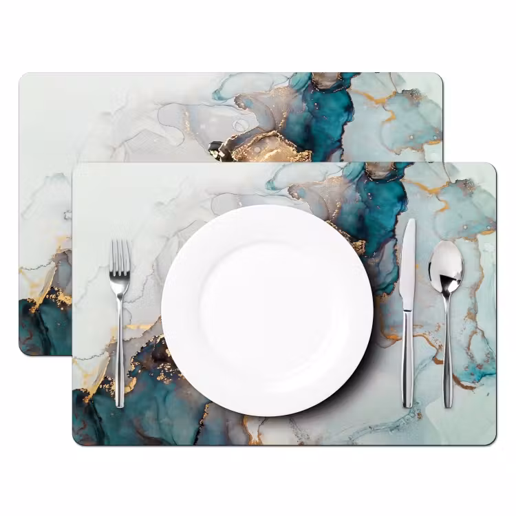 Set de table - Impression marbrée - Or - Bleu — 2