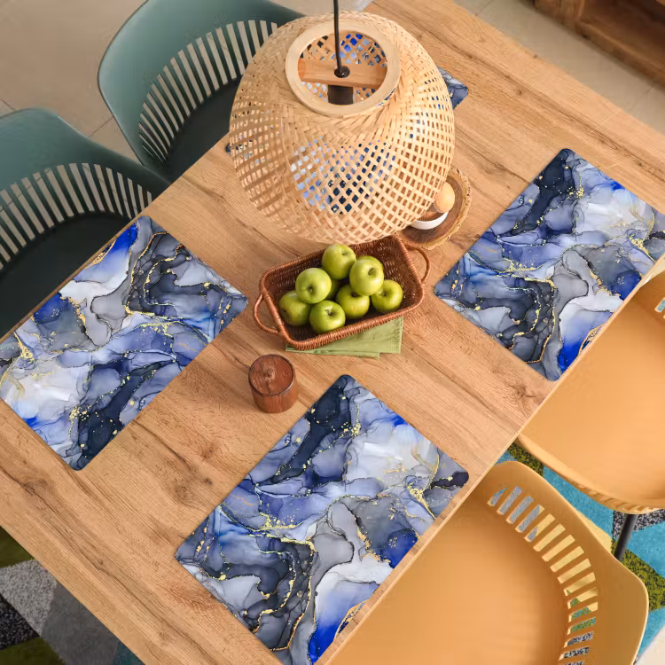 Set de table - Marbre - Or - Abstrait - Bleu — 4