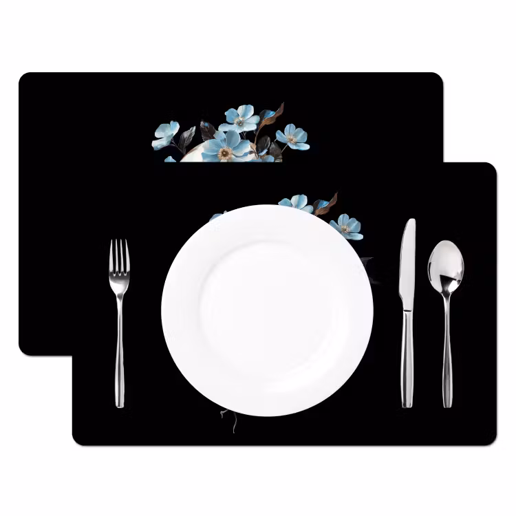 Set de table - Crâne - Bleu - Fleurs - Feuilles — 2