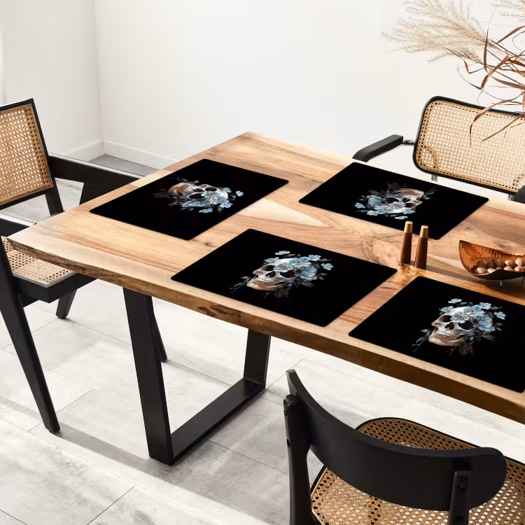 Set de table - Crâne - Bleu - Fleurs - Feuilles — 3