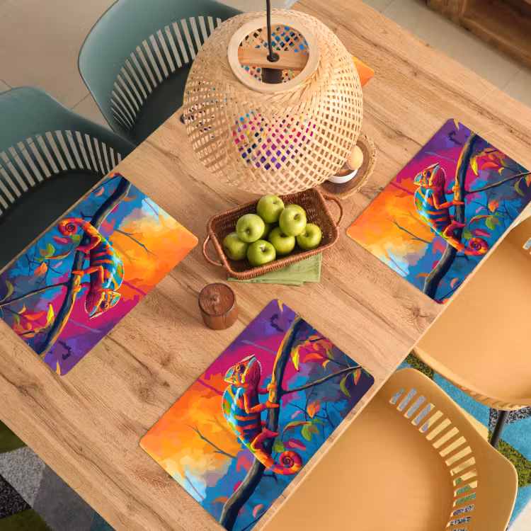 Set de table - Caméléon - Branche - Rayé - Feuilles — 4