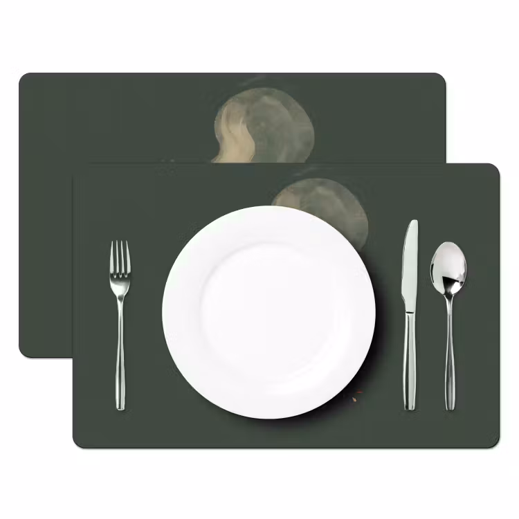 Set de table - Coupe - Fleurs - Vert - Café — 2