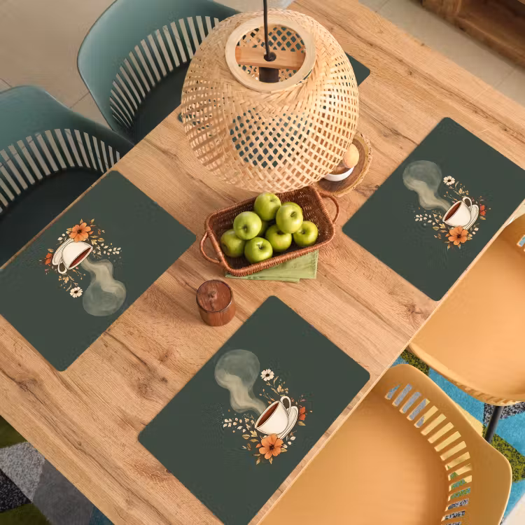 Set de table - Coupe - Fleurs - Vert - Café — 4