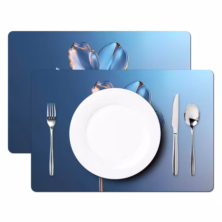 Set de table - Bleu - Fleur - Verres - Orné — 2