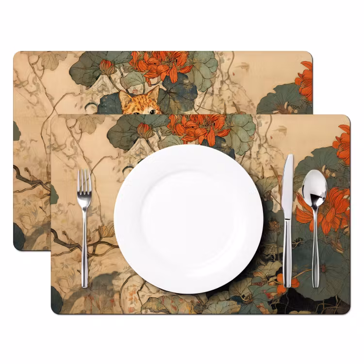 Set de table - Chat - Ornemental - Fleurs — 2
