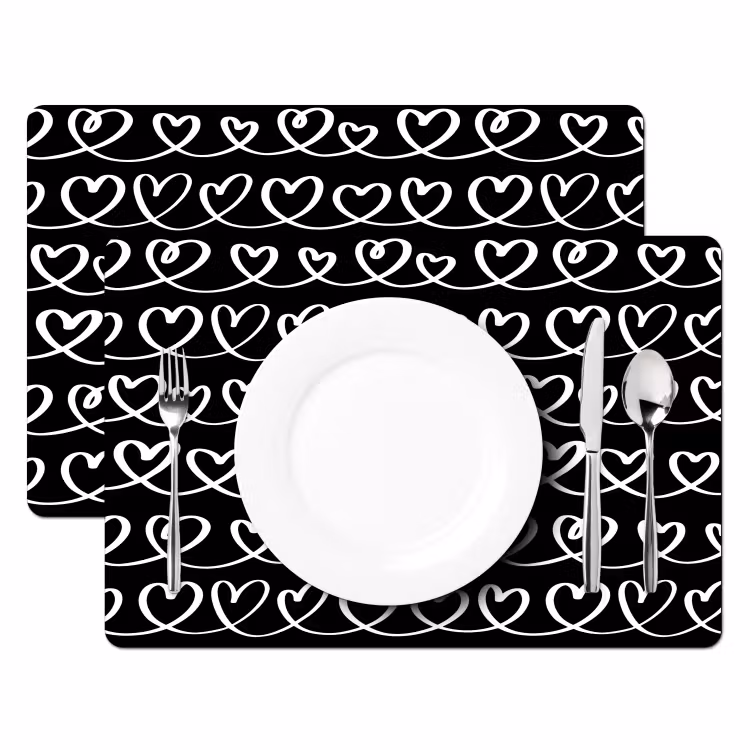 Set de table - Coeurs - Entrelacés - Noir - Blanc — 2