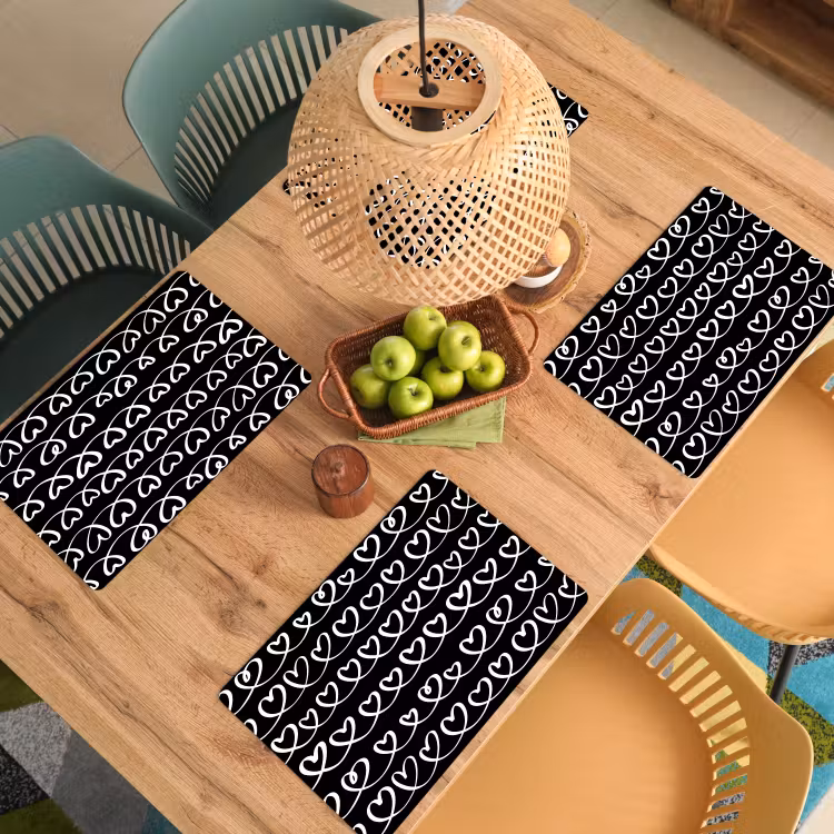Set de table - Coeurs - Entrelacés - Noir - Blanc — 4