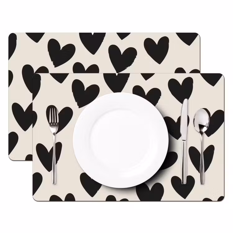 Set de table - Coeurs - Noir - Beige — 2