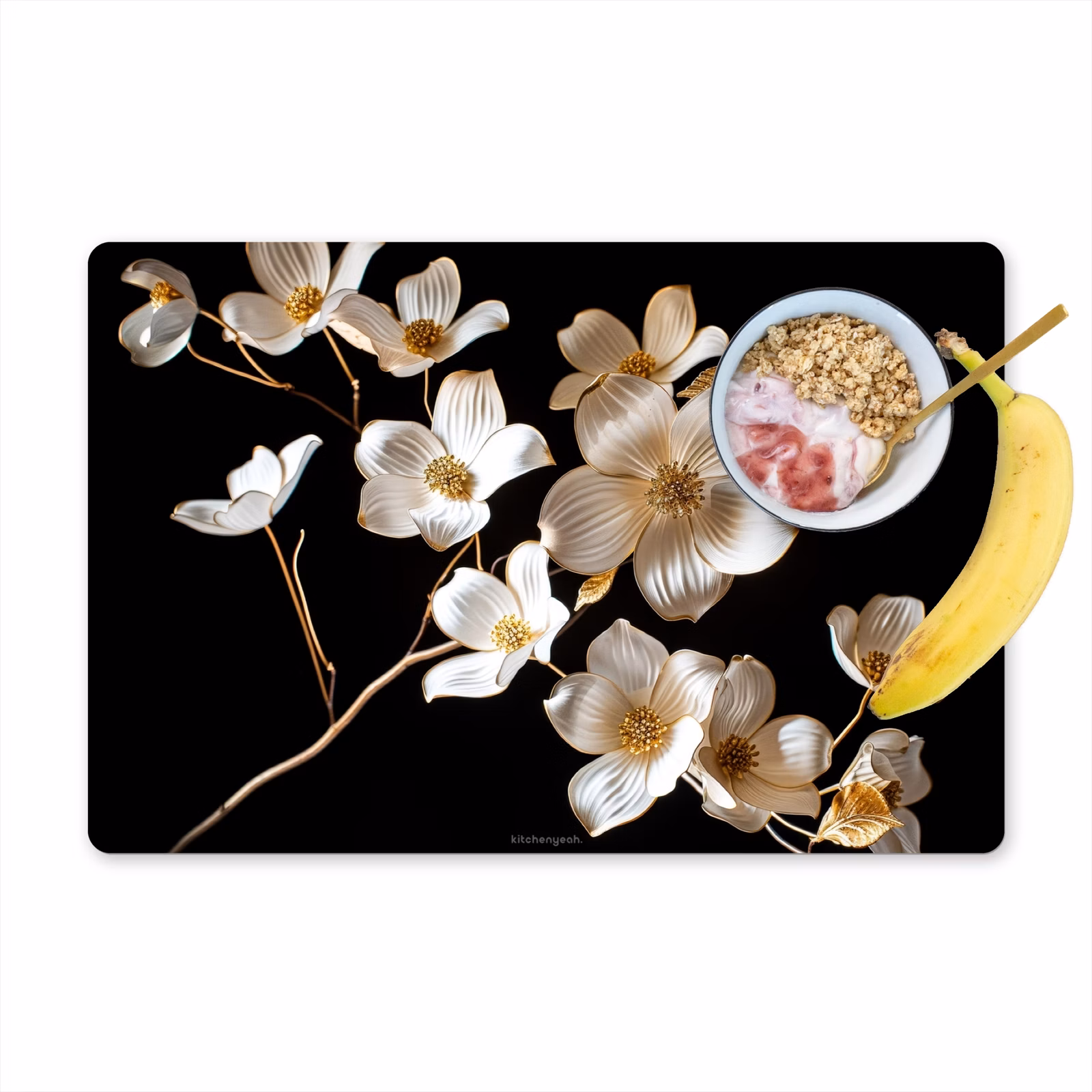 Set de table - Fleurs - Blanc - Or — 1