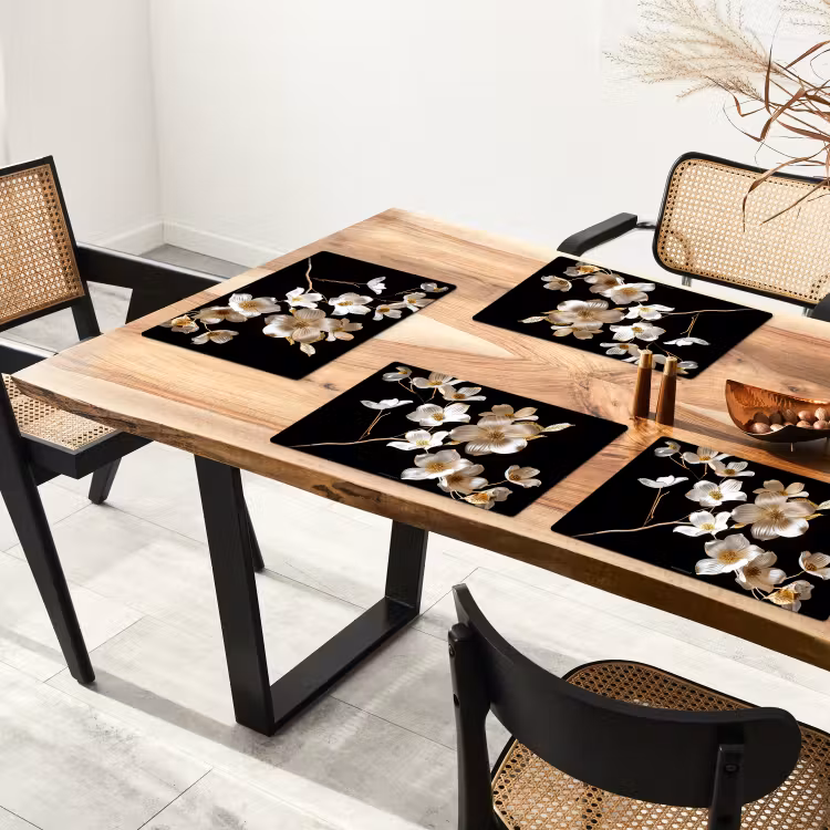 Set de table - Fleurs - Blanc - Or — 3
