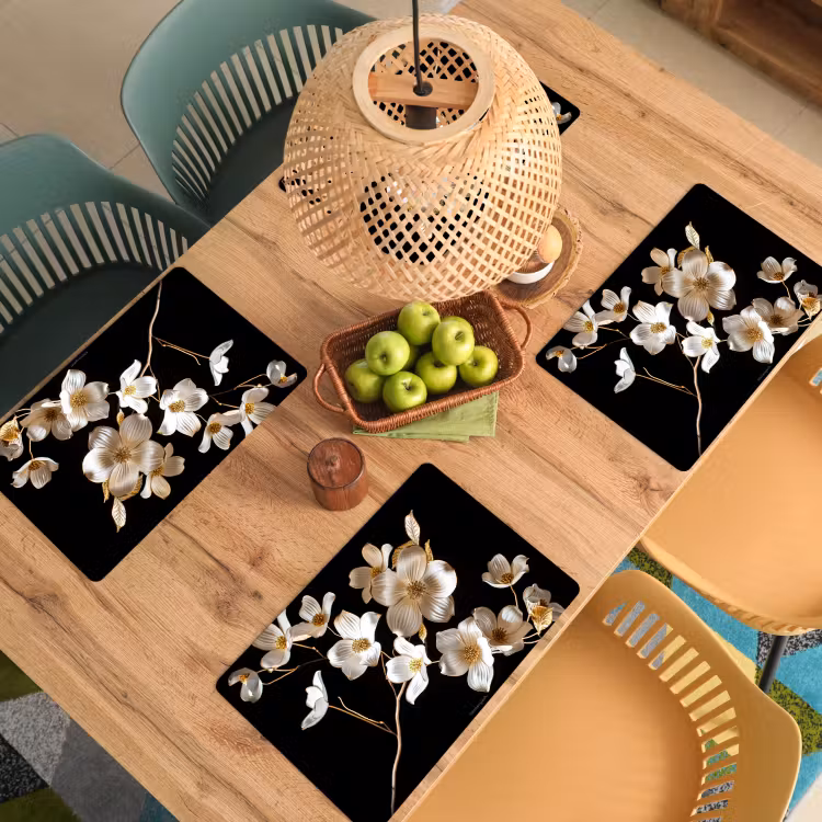 Set de table - Fleurs - Blanc - Or — 4