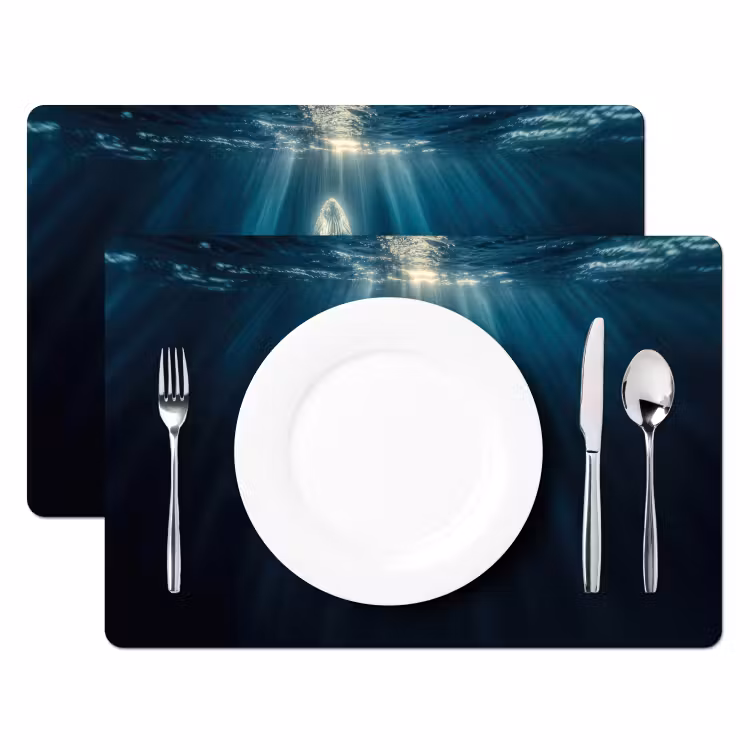 Set de table - Baleine - Eau - Rayons de soleil - Bleu — 2