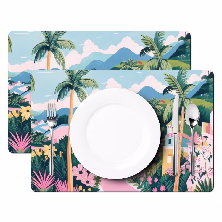 Set de table - Coloré - Maisons - Collines - Rose — 2