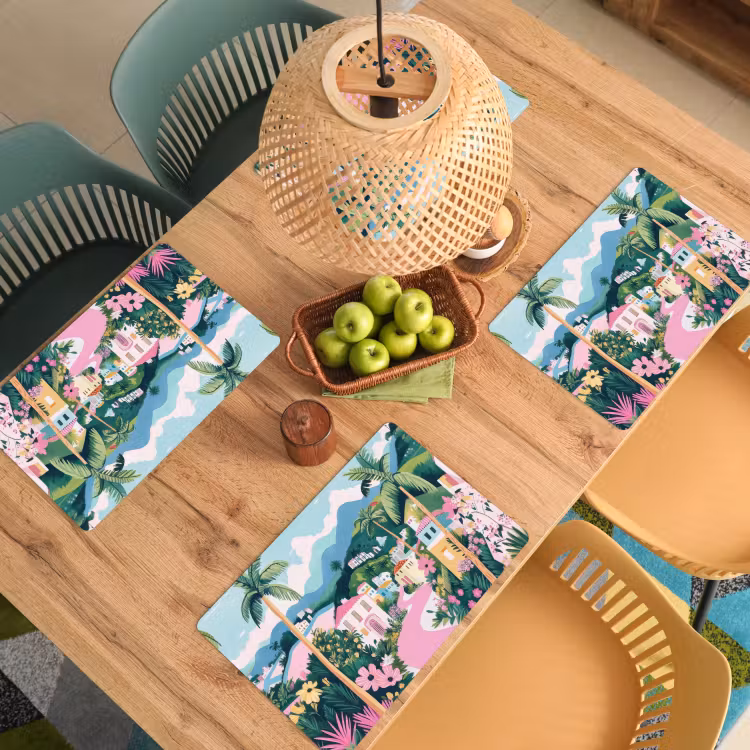 Set de table - Coloré - Maisons - Collines - Rose — 4